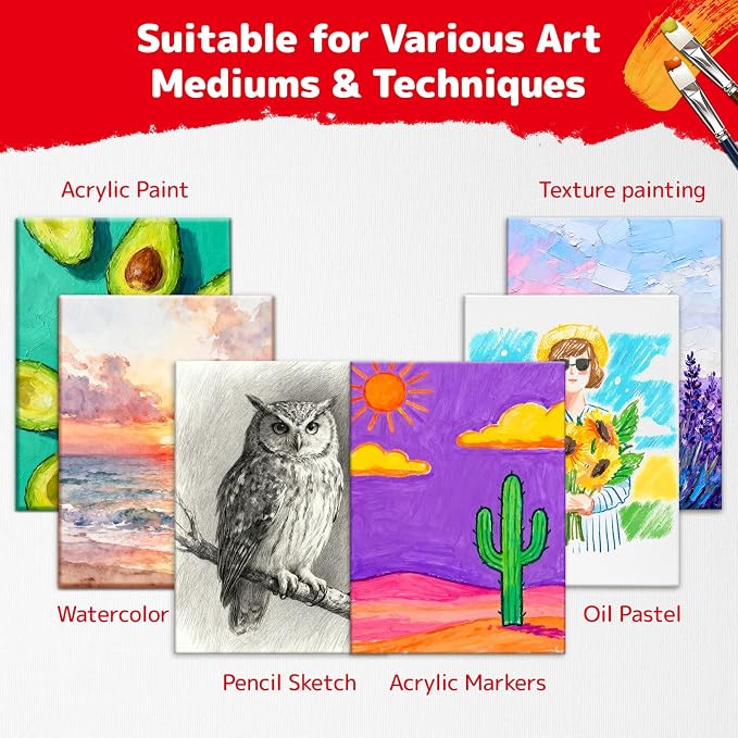 Simetufy 32 Pack 12x16 inch Large Flat Canvas Boards for Painting | Gesso Primed Acid-Free 100% Cotton Paint Canvas Panels for Acrylics Oil Watercolor Tempera