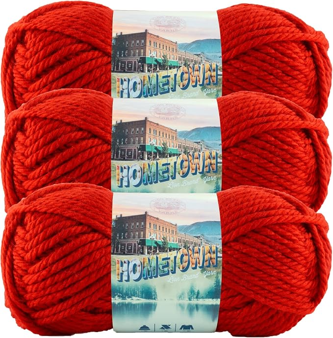 Lion Brand Yarn Hometown Yarn, Super-Bulky Yarn for Knitting, Crocheting, and Crafting, 3 Pack, Cincinnati Red | Super Bulky Acrylic Fiber for Warm Crochet Blankets, Knit Winter Hats, Chunky Cardigans, Soft Scarves, Weaving
