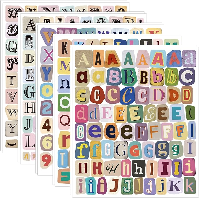 744PCS Vintage Letter Stickers,1 Inch Magazine Alphabet and Number Stickers