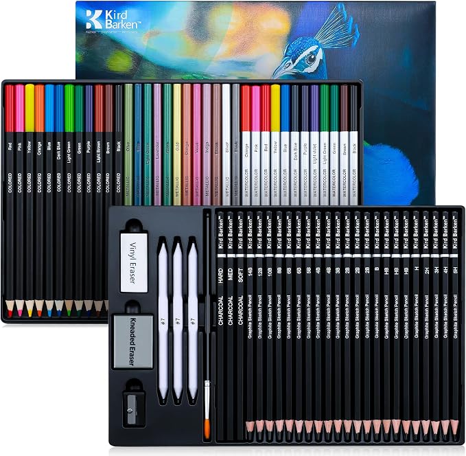 70 PCS Art Supply Drawing Set, Pro Art Supplies with Tutorial,Colored, Graphite, Charcoal, Watercolor & Metallic Pencil, for Artists Adults Teens Beginner