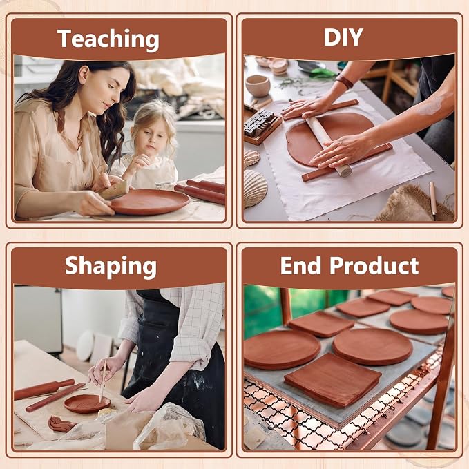 Sasylvia 10 Pcs Clay Pottery Rolling Pin Guides,5 Size,Reddish Brown | Wooden, Teaching Rolling Mud Stick Guide, Polymer Clay Depth Thickness Guide, Pottery Mudboard Tool