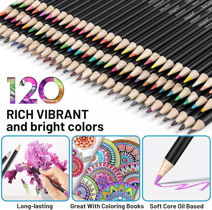 136 PCS Colored Pencils Set for Adult Coloring Books, 120 Colored Pencils | with Sketchbook, Coloring Book, Sharpener, Tutorial, Color Chart, Soft Core Oil-Based, Ideal for Drawing Blending Shading