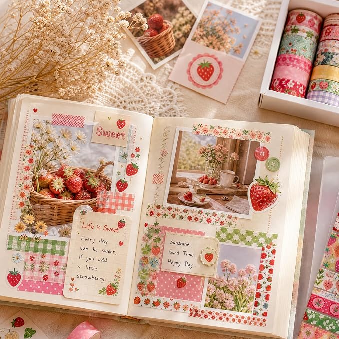Washi Tape Set - 35 Rolls 2M Per Roll Strawberry Pastel Cute Scrapbook Tape