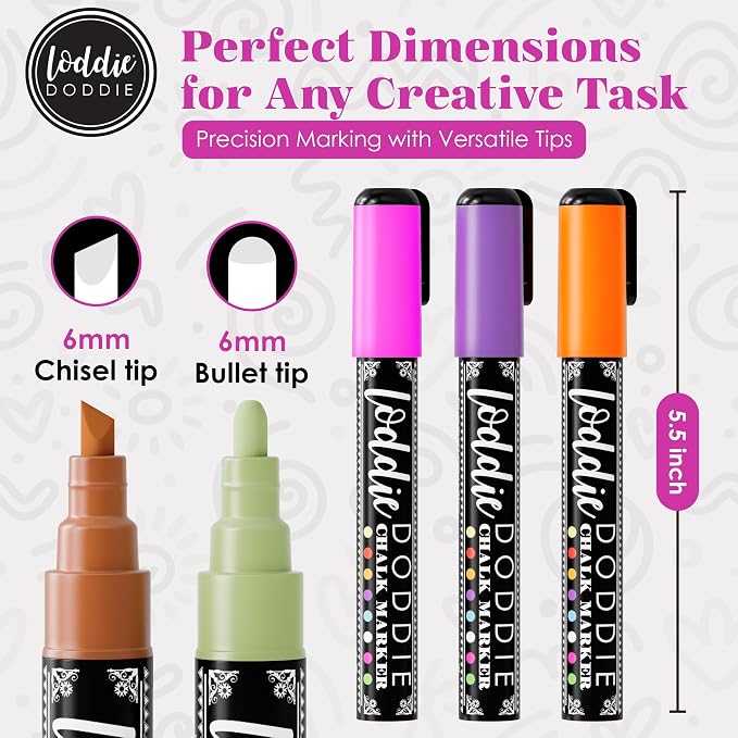 Loddie Doddie Liquid Chalk Markers, Window Markers, Earth Tones, 10 Pack | Flip from Fine to Broad Lines, For Classroom Displays & Home Offices, On Windows, Mirrors & Car Glass, Erasable Glass Markers