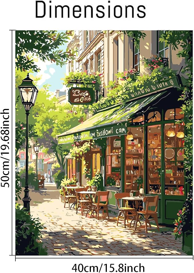 Mrnsiet Paint by Numbers Kit for Adults, Easy Street Cafe Adult Paint by Number Kits on Canvas, Spring Scene DIY Acrylic Oil Number Painting Kits for Home Wall Decor Gift 16x20 Inch