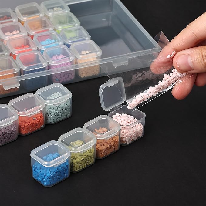 Mr. Pen- Bead Storage Containers, 28 Grids, 2 Pack, Grey | 160 pcs Label Stickers, Transparent, Small Bead Organizer Box, Diamond Art, Diamond Painting Organizer