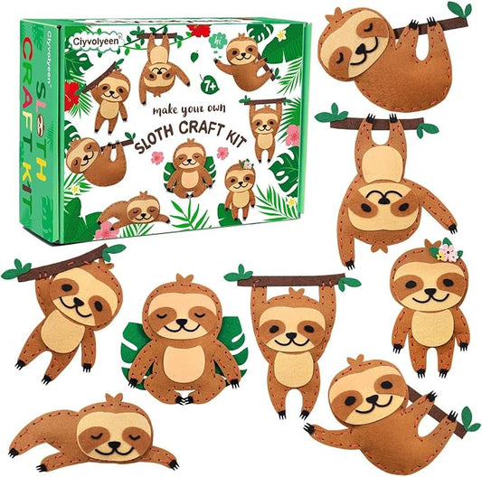 CiyvoLyeen Kids Sewing Kit Crafts – DIY Sloth & Jungle Animal Felt Crafts Sewing Set for Girls & Boys Ages 8–12 Learn to Sew 8 Cute Animal Projects
