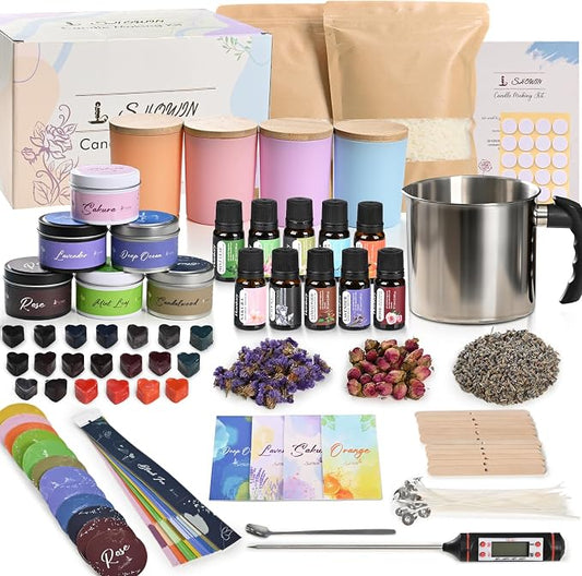 SHOWIN Candle Making Kit, DIY Candle Making Supplies for Adults, Starter Soy Wax Candle Kit with Candle Jars & Tins, Scented Home Decoration