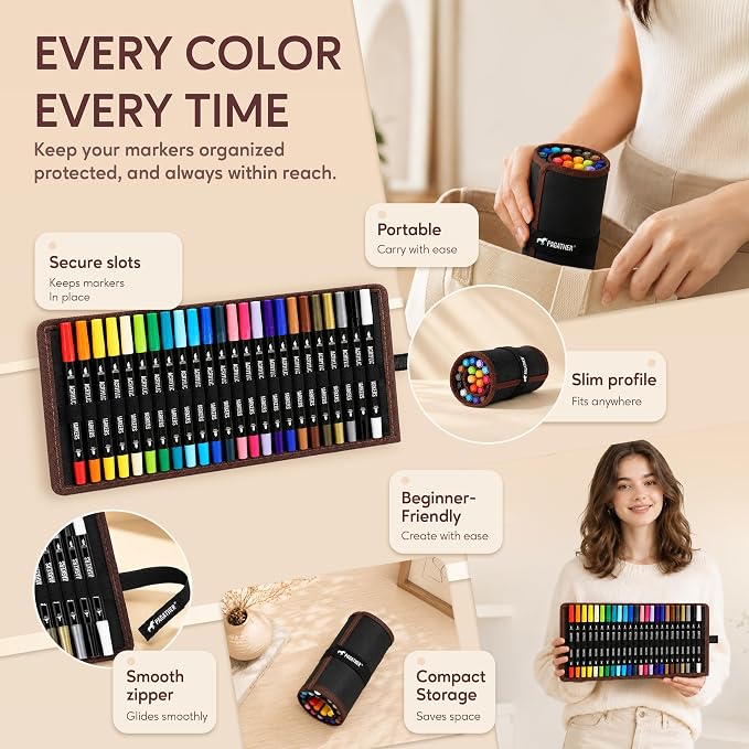 Pagather Acrylic Paint Markers, 24 Colors Dual Tip Fine & Brush Pens Set | For Rocks, Fabric, Wood, Glass & More, Perfect for DIY Crafts and Creative Art Projects with Bright, Smooth and Quick-Dry Ink