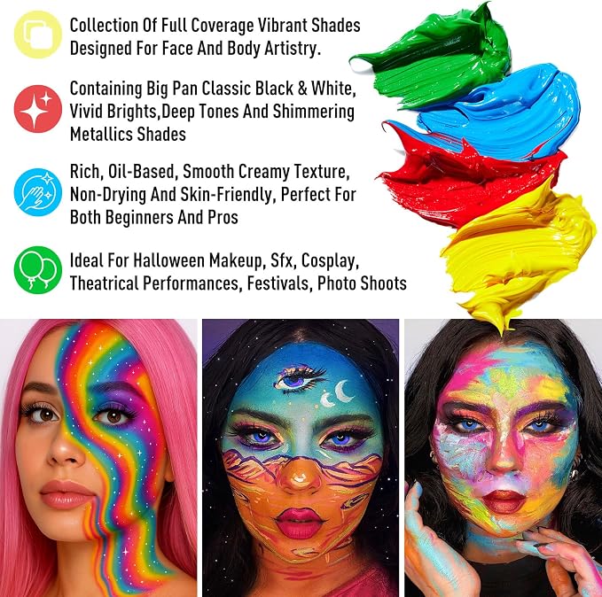 UCANBE Athena Face Body Paint Oil Palette, 20 Colors Large Black White Professional Flash Tattoo Halloween SFX Party Artist Costume Festival Stage Cosplay Full Size Makeup Painting Kit 168g