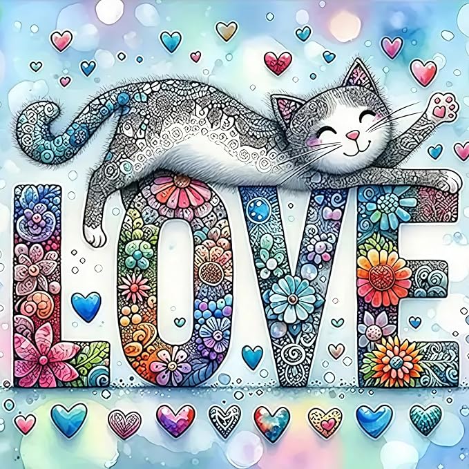 CHWGLFGG 5D Love Cat Diamond Art Kits for Adults Beginners 13.7X 13.7 Inch | Animals Diamond Painting Kit DIY Full Round Drill Paint by Diamonds Dot Gem Art for Adult, Home Wall Decor