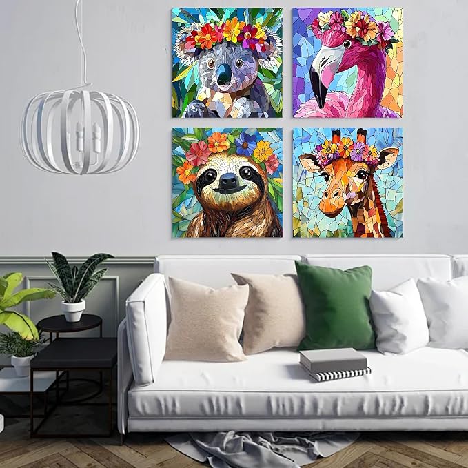 4 Pack Giraffe Paint by Numbers Kit for Adults Framed Canvas, Frameworkless | Easy Adult Paint by Number Kits on Canvas DIY 4 Pack Giraffe Painting for Beginners Art by Numbers for Home Wall Decor Gift