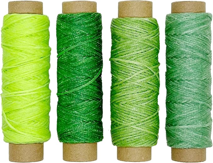 4 PCS Leather Sewing Waxed Thread, Each of 33 Yards 150D Sewing Thread Cord for Leather Craft DIY Supplies, Shoes Repairing, Light Green, Dark Green, Grass Green, Bright Green