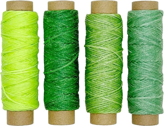 4 PCS Leather Sewing Waxed Thread, Each of 33 Yards 150D Sewing Thread Cord for Leather Craft DIY Supplies, Shoes Repairing, Light Green, Dark Green, Grass Green, Bright Green