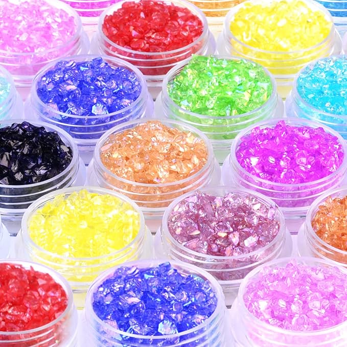 12 Box Transparent Crushed Glass Craft Glitter for Resin Art,Small Broken Glass Pieces Irregular Metallic Crystal Chips Chunky Flakes Sequins for Nail Arts DIY Vase Filler Epoxy Jewelry Making