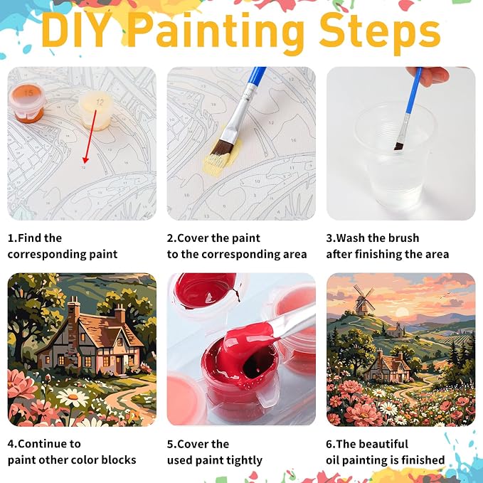 Mandun Landscape Paint by Numbers Kit for Adults, 16x20 inch | DIY Painting Kits Crafts for Adults, Relieve Stress, Frame Canvas, Wooden Easel, Gift Box, Home Wall Decor