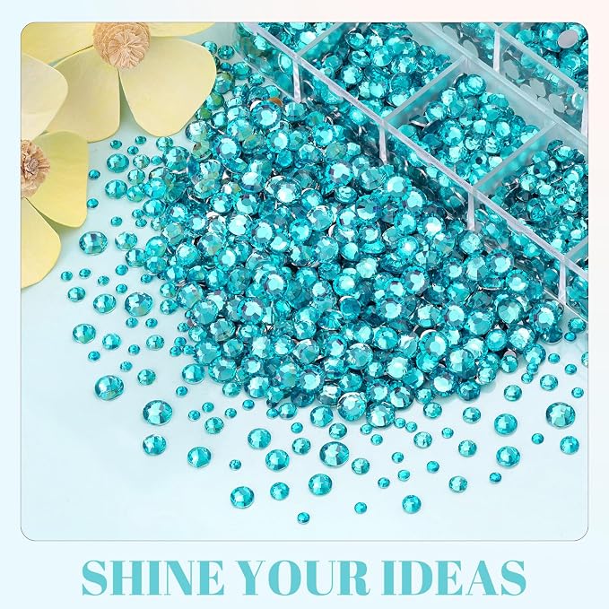 12100Pcs Resin Rhinestones for Crafting with 3Pcs 10ml B7000 Jewelry Glue, 2 Boxes Flatback Crystals Diamond (Teal Blue) for Bedazzling Crafts DIY Nail Art，Non Hotfix Gems for Clothing Shoes