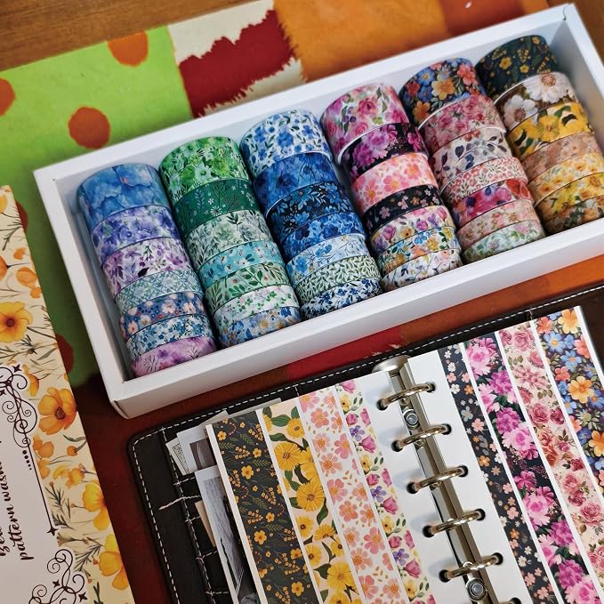 Bomichi 42-Roll Floral Thin Washi Tape Sticker Set 3 Meters per Roll