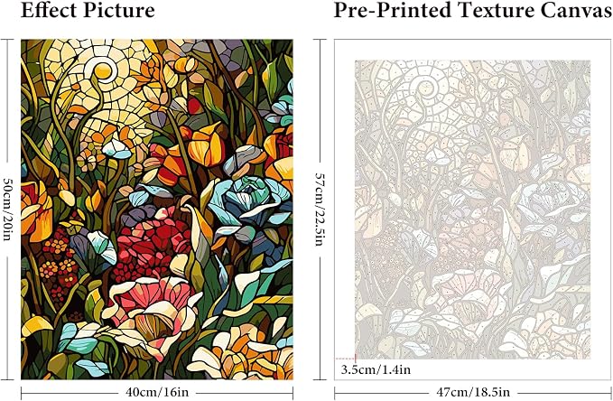 Stained Glass Flowers Paint by Numbers Kit for Adults Beginner 16x20 Inch | DIY Acrylic Painting by Numbers Flower, Without Frame Canvas, Stress Relief Craft Kits, For Home Decor Gift