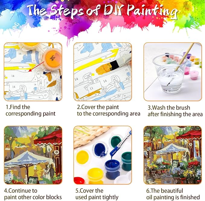 QUITEDEW 2 Pack Adult Paint by Numbers Kit in Colorful Box,11.8x15.7Inch | Paint by Number Kit for Adults,Adult Paint by Numbers,Town Oil Painting for Adults Garden Art Crafts for Home Decor