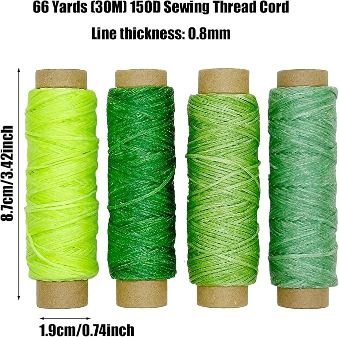 4 PCS Leather Sewing Waxed Thread, Each of 33 Yards 150D Sewing Thread Cord for Leather Craft DIY Supplies, Shoes Repairing, Light Green, Dark Green, Grass Green, Bright Green