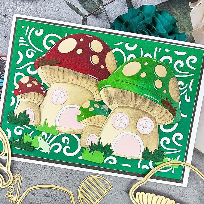 Alinacutle Metal Cutting Die Cut Golden Cut Dies for Gift Packing Paper Craft Handmade Card Making DIY Greeting Cards Scrapbooking and Album Holiday Gifts Decor (Mushroom House)