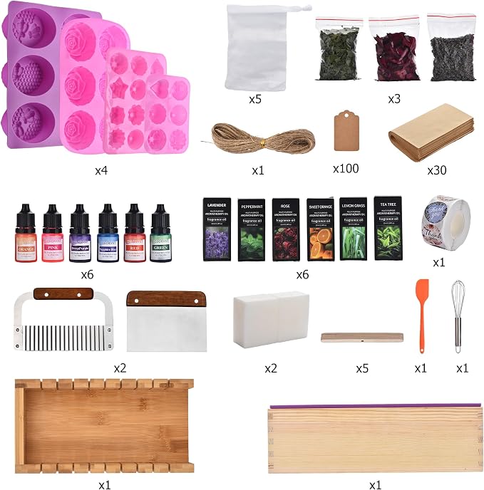 Soap Making Kit for Adults All-in-One Soap Making Supplies Includes Melt & Pour Goat Milk Soap Base, Silicone Loaf Molds,Premium Cutting Box & 500+PCS DIY Handmade Soap | Includes Melt & Pour Goat Milk Soap Base, Silicone Loaf Molds,Premium Cutting Box...