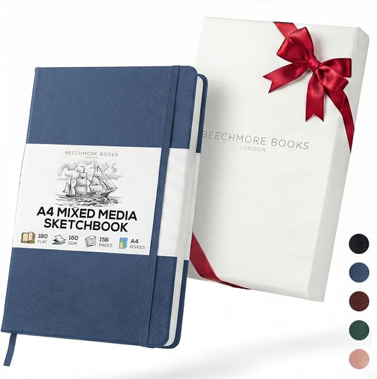 Beechmore Books A4 8.5x11 Mixed Media Sketchbook 160 GSM/98LB with Gift Box | Hardcover Art Journal with Lay-Flat Binding, 156 Perforated Ivory Pages for Drawing, Ink & Light Watercolor