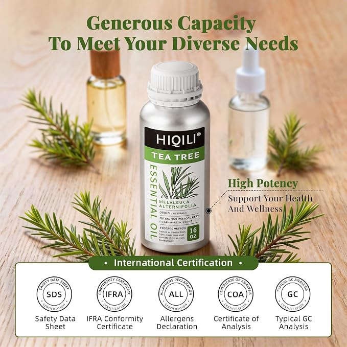 HIQILI Tea Tree Oil Large Capacity for DIY Candles, Soaps and Nail Care