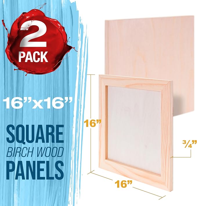 U.S. Art Supply 16" x 16" Unfinished Cradled Wood Panels for Painting