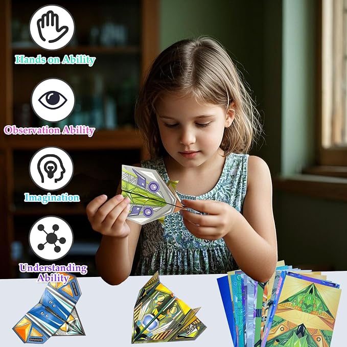 Xuoent Paper Airplane Kit, Kids Origami Kit, World Classic Paper Planes with 32 Sheets 16 Creative Designs, STEM Origami Paper Craft Set with Digital Video Tutorial, Crafts for Kids Age 6-12