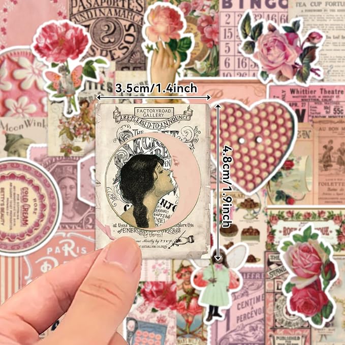 Bomichi Vintage Stickers, 102 Pcs Scrapbooking Supplies for Bullet Journals, Planners, Letter, Card Album Making, Collage Art, Crafts, Water Bottle