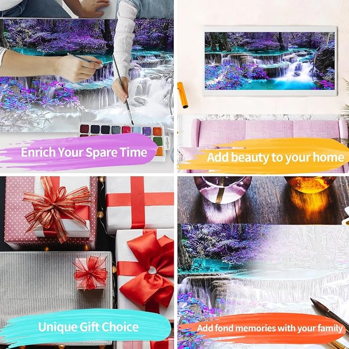 YALKIN Paint by Number for Adult Kits, DIY Landscape River Oil Acrylic Painting Kits for Adults Beginners on Canvas for Home Wall Decor Gifts 40x90CM/15.8x35.4in (No Frame)