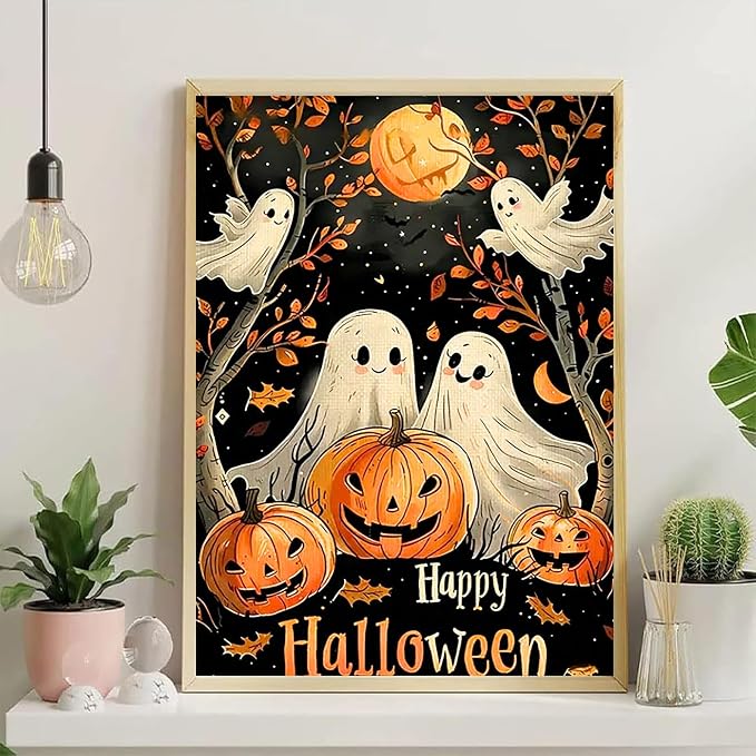 YarnWhimsy Halloween Ghosts Paint by Numbers Kit for Adults 16x20 inch