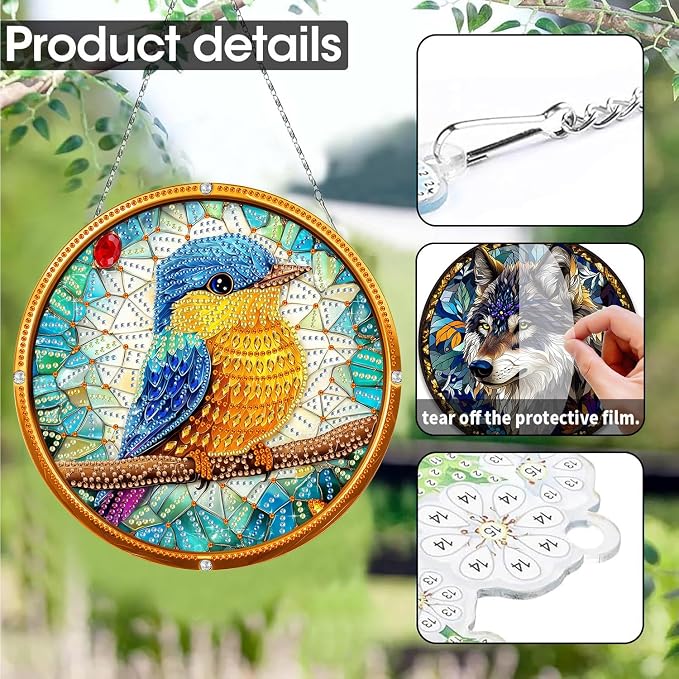 SKRYUIE Bird Hanging Pearl Diamond Art Kits for Adults Suncatcher A17 | Special Shaped Crystal DIY Hanging Diamond Painting Kit, Gift for Mother Spring Summer Window Wreath Decor 7.48 x 7.32 Inch