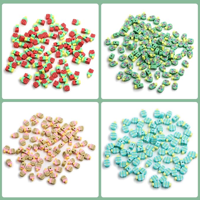 100 Pcs Popsicle Polymer Clay Beads Cartoon Heishi Spacer Beads Supplies for DIY Bracelet Earring Necklace Jewelry Making
