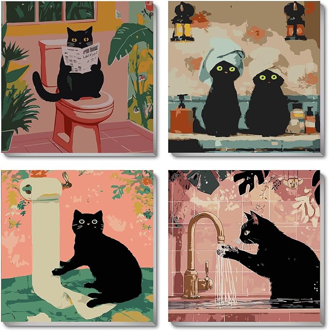 Axquilon 4 Packs Black Cat Framed Paint by Numbers Kit for Adults 8x8in