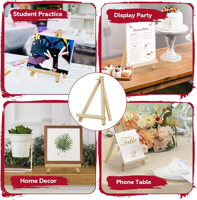 4 Pack 9 Inch Wooden Easel Stand, Portable A-Frame Tabletop Display Easel for Painting, Canvas, Signs,Photos, Art Easel for Kids, Students, Beginners（Need Assemble）
