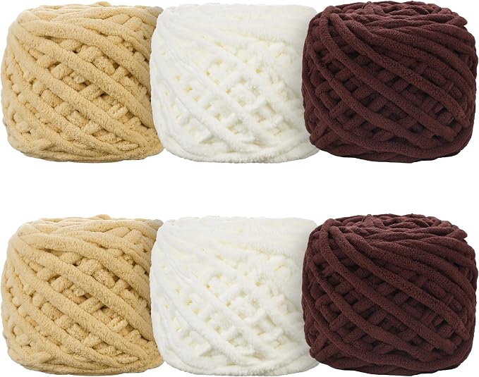 6 Pack Plush Chenille Chunky Yarn for Crocheting 100g(54.6yd) - Bulky Thick Fluffy Yarn for Knitting- Soft Velvet for Baby, Blanket Knitting Blanket Yarns- Amigurumi Yarns (C)
