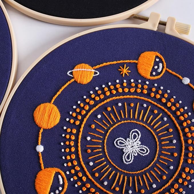 GLTAYLMY 3 Set Tarot Embroidery Starter kit with Patterns and Instructions, DIY Adult Beginner Cross Stitch Kits, Including 1 Plastic Embroidery Rings,Colored Threads and Needles