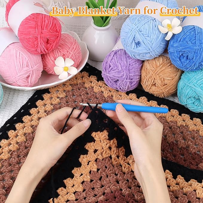 Coopay Skinny Chenille Yarn, Lightweight Soft Yarn for Crochet & Knitting | 12 Colors Crochet Yarn Set - 600g Total, Velvet Yarn for Colorful Crafts, Blankets, Plush Dolls, Decorative Handmade Works