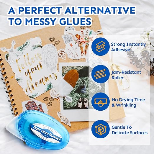 TMOL 4 Pack Scrapbook Tape, 26 Ft x 0.31 in Double Sided Tape Roller, Permanent Adhesive Tape Dispenser Runner, Photo-Safe Glue Tape Roller for Scrapbooking, Crafts and Arts Projects, Smooth & Clean