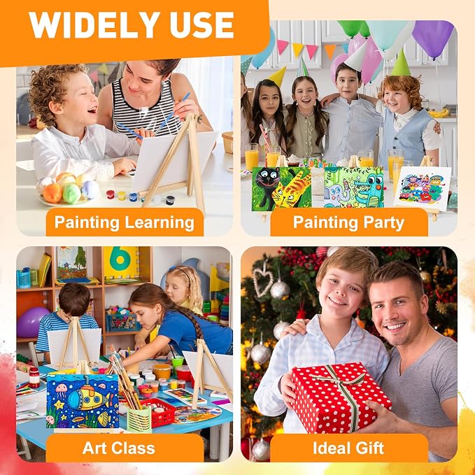 ESRICH 20 Pack 8x10 Canvas and Easel Set, Mini Acrylic Paint, Paint Brushes, Palettes, Aprons, Sip and Paint Kits for Adults Couples Friends Date Night Painting Party Supplies