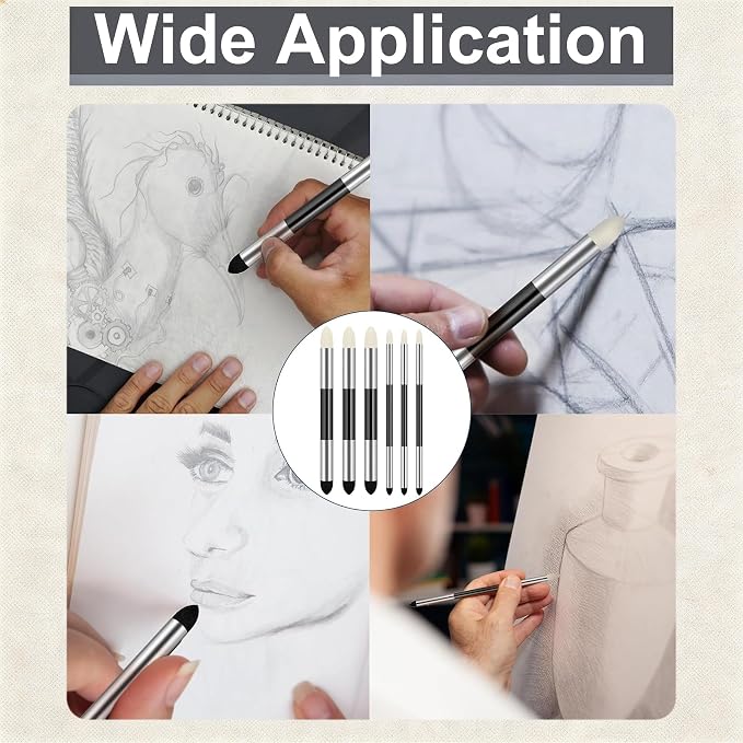 6pcs Artist Blending Sponge Pen Dual Tip Drawing Art Oil Soft Pastel Blending Tools Reusable Washable Sketch Rubbing Sponge Brush for Artist Professional Sketch Drawing Blending Lightening