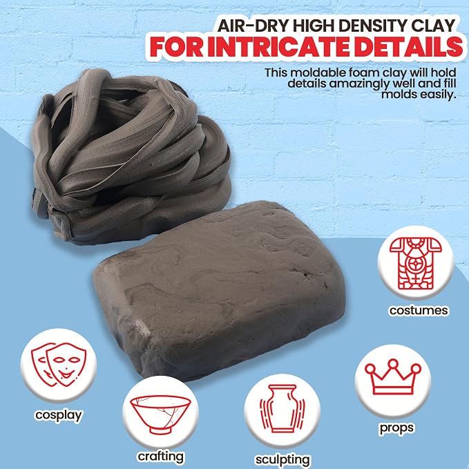 3.3 lbs Moldable Cosplay Foam Clay (Gray) - Air-Dry High Density for Intricate Designs Dries Evenly Within 24-48 Hours Sandable and Paintable