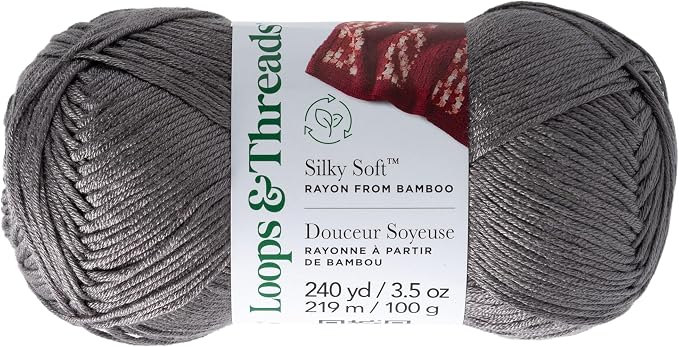 Loops & Threads Silky Soft Yarn - Yarn for Knitting, Crochet, Weaving, and Arts & Crafts - Gray, Bamboo, 3.5 oz