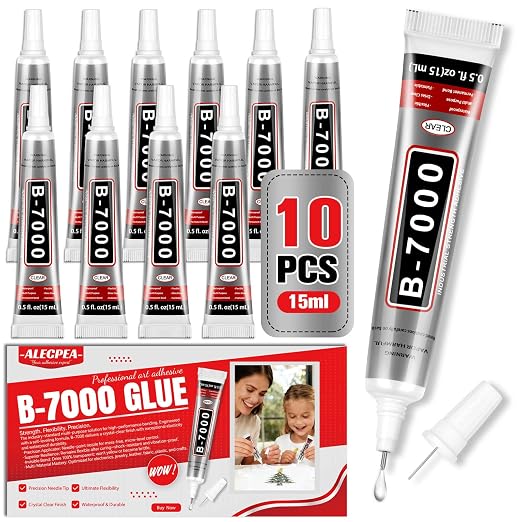 B-7000 Glue Clear with Precision Tip, 15ml 10 Pack Multi-Function Craft Adhesive, Waterproof Strong Bond Glue for Jewelry Making, Rhinestones, Bedazzling, Crafts, Shoes, Fabric, Phone Repair