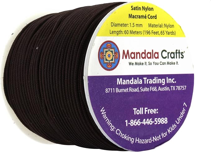 Mandala Crafts 1.5mm Brown Rattail Nylon Satin Cord for Jewelry Making