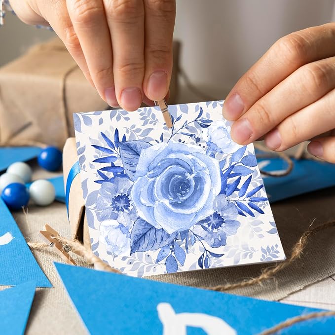 28 Sheets Scrapbook Paper, Floral Scrapbooking Specialty Papers 160gsm Cardmaking Craft Paper Pack Decorative Paper for Card Making (6"X6" Inch, Blue Flowers)