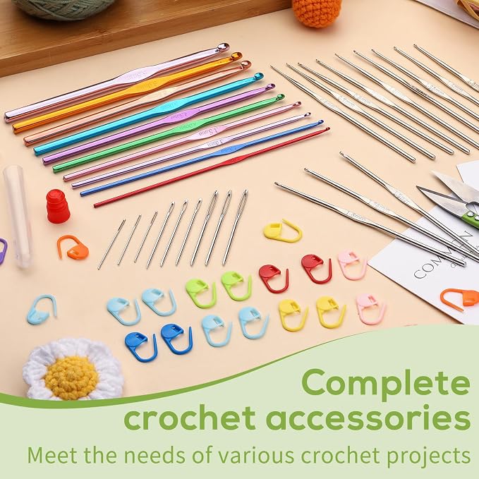 IMZAY 54 Pcs Crochet Hooks Set 0.6–6.5mm Ergonomic Crochet Needles Set | 22 Pcs Crochet Hooks, Coloured Aluminum Knitting Needles Including Hooks, Yarn Needles, Stitch Markers, Hook Case, Scissors